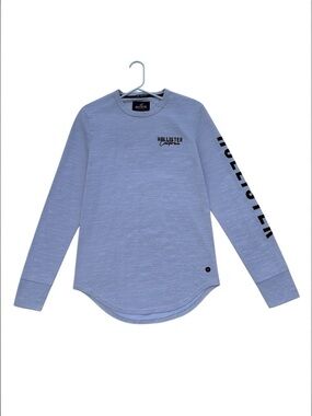 Hollister Long-Sleeve Crew Tee in Light Blue with Sleeve Logo